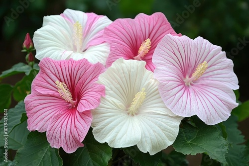 The Hibiscus rosa-sinensis is often grown in tropical and subtropical regions. There are hundreds of different varieties of Hibiscus rosa-sinensis - generative ai