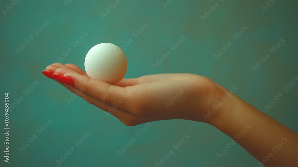 A hand holding a white ball against a soft, colored background. A hand holding a white ball against a soft, colored background.