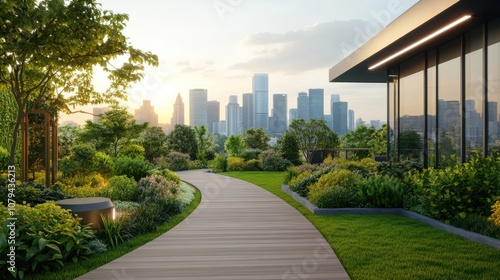 Urban Rooftop Garden with Lush Greenery