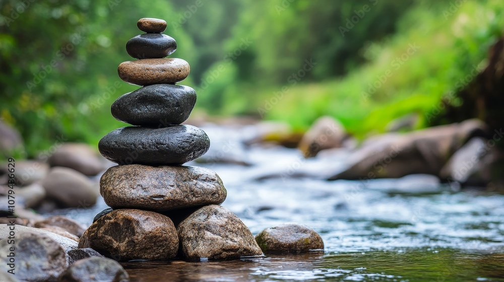 Stacked Stones by the River, Zen Garden, Stone Balance ,zen, meditation Stacked Stones by the River, Zen Garden, Stone Balance ,zen, meditation