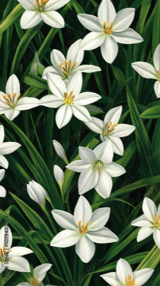 White flowers bloom in a lush green garden White flowers bloom in a lush green garden