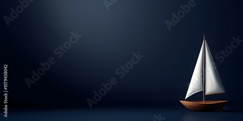 Marine sailboat icon web banner. Sailboat icon isolated on navy blue background with copy space.