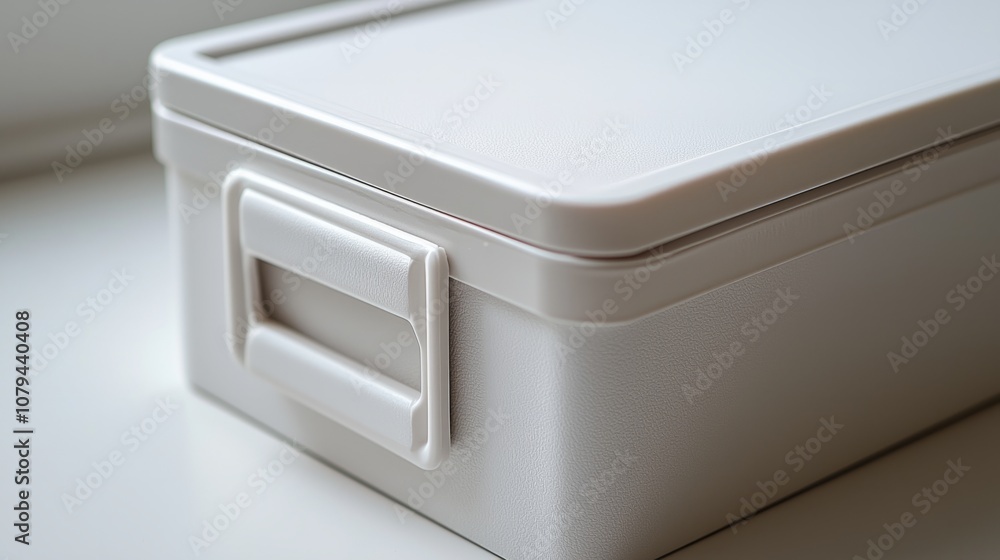Closeup of kids toy box with name label, white color, product photography Closeup of kids toy box with name label, white color, product photography