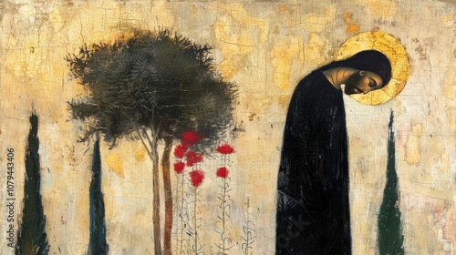 Icon of Jesus Christ in the Garden of Gethsemane. The moment of His prayer and agony.