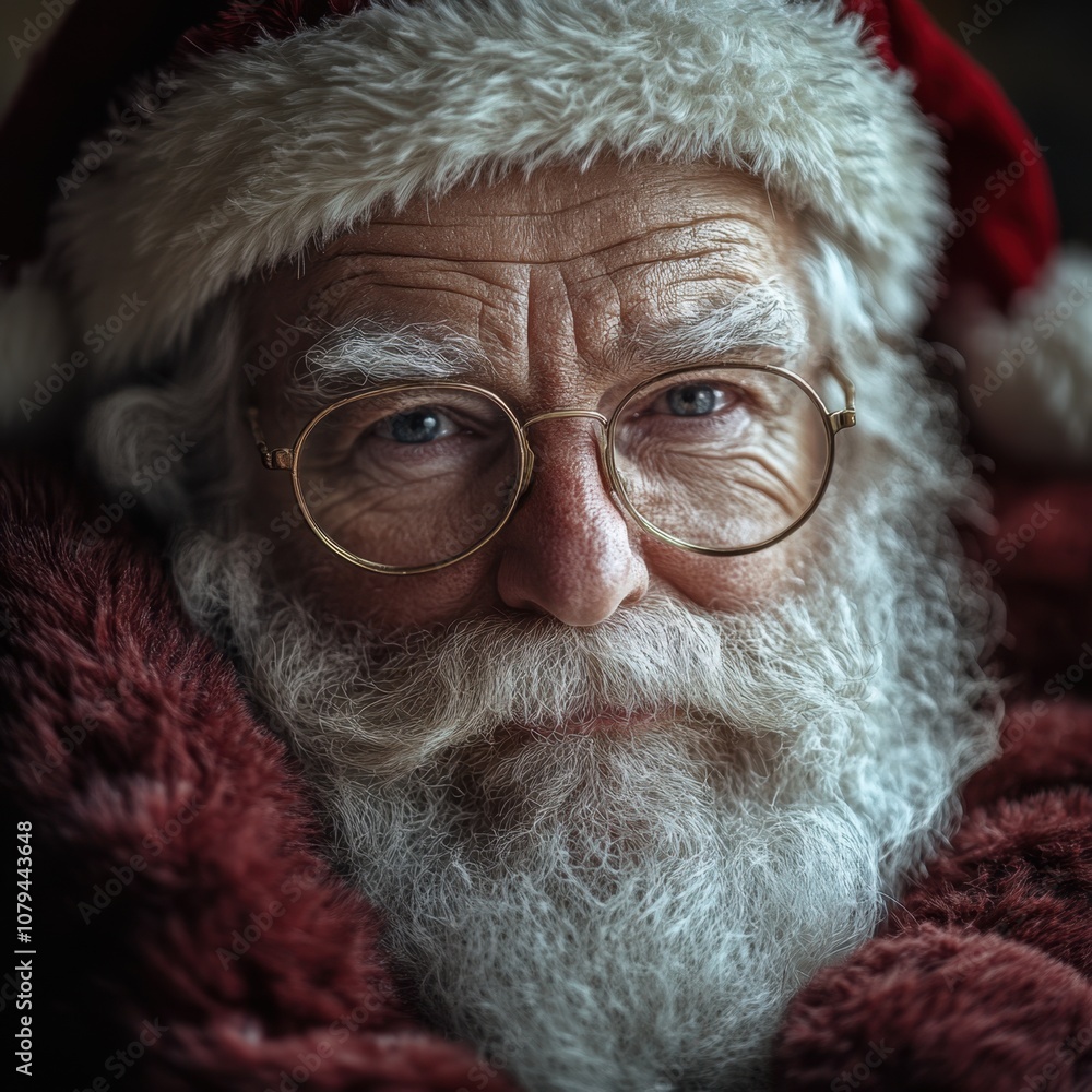Joyful Santa Claus with glasses in warm attire Joyful Santa Claus with glasses in warm attire