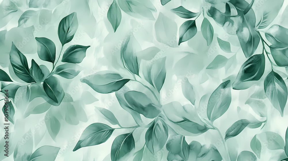 Seamless floral pattern with abstract leaves and flowers. allover watercolor background. Celadon. Illustration Seamless floral pattern with abstract leaves and flowers. allover watercolor background. Celadon. Illustration