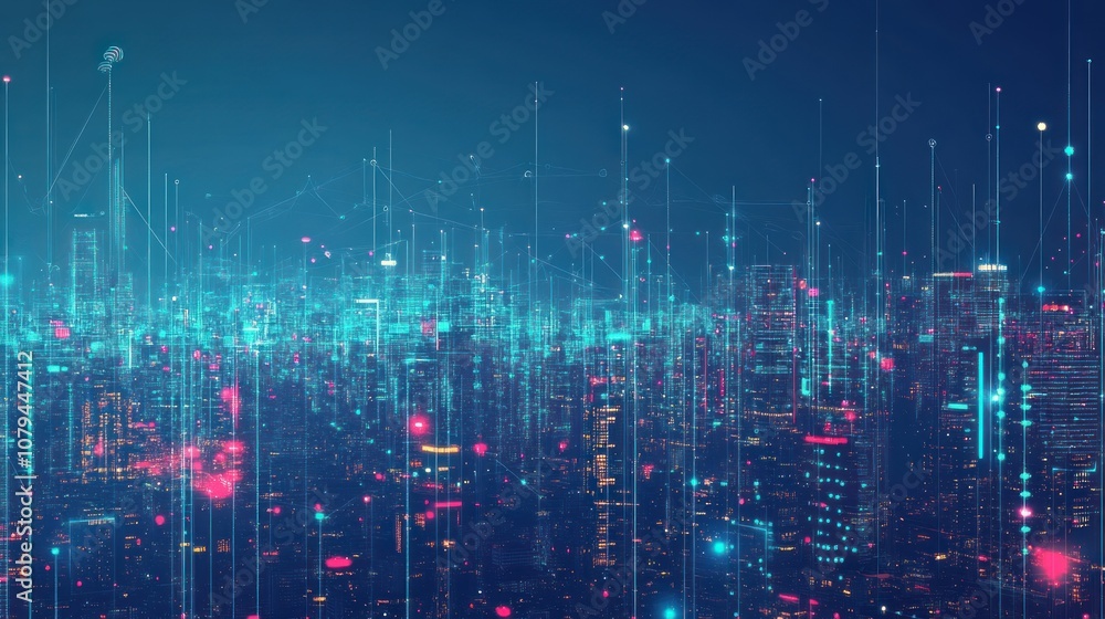 Futuristic Cityscape with Glowing Lines and Networks Futuristic Cityscape with Glowing Lines and Networks