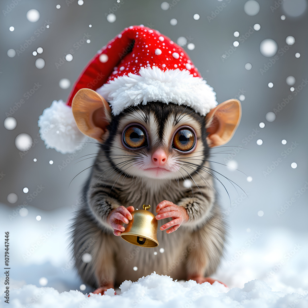 A playful baby animal dressed for the holidays amidst a snowy wonderland, digital painting of character illustration concept. A playful baby animal dressed for the holidays amidst a snowy wonderland, digital painting of character illustration concept.