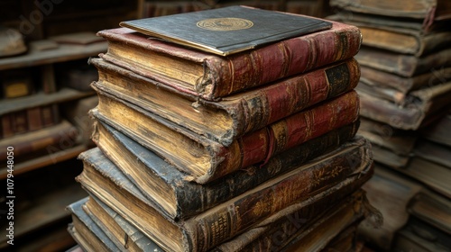 Wallpaper Mural A stack of antique leather bound books. Torontodigital.ca