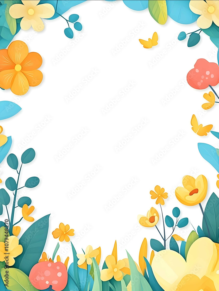 Cartoon papercut style kindergarten simple handpainted style background image with blank area in the middle and white background Cartoon papercut style kindergarten simple handpainted style background image with blank area in the middle and white background