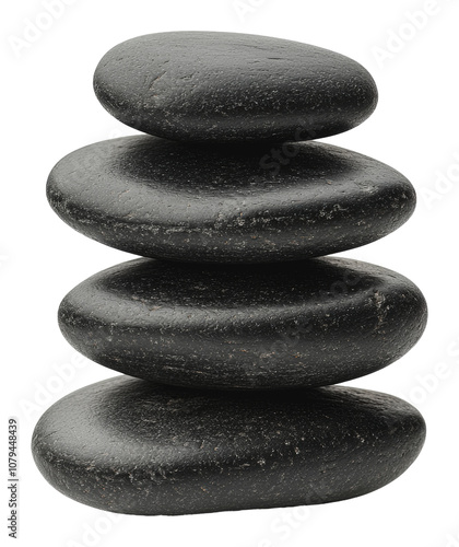 PNG Stacked smooth black stones on a white background photo