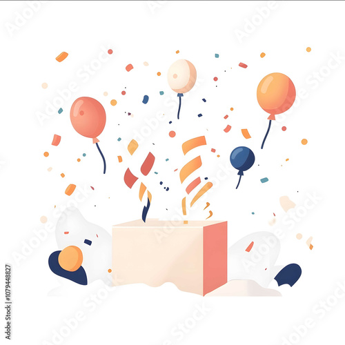 cellebration illustration vector tada confetti UI UX minimalist negative space white background flat vector illustration 2D dreamy pastel colors.