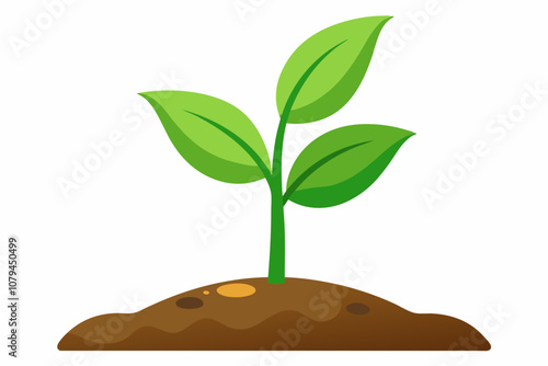 Newborn plant with soil isolated on white backgrou vector illustration