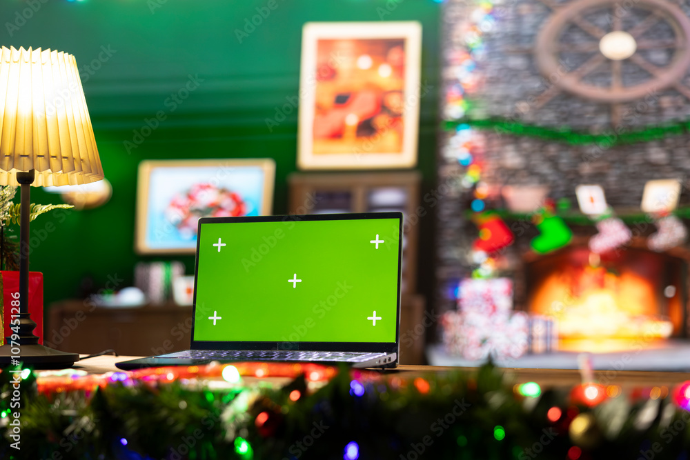 Santa workshop sits empty with festive lights and chroma key on pc, waiting for the holiday spirit to come alive. The cozy cabin filled with Christmas magic, the most wonderful time of the year. Santa workshop sits empty with festive lights and chroma key on pc, waiting for the holiday spirit to come alive. The cozy cabin filled with Christmas magic, the most wonderful time of the year.