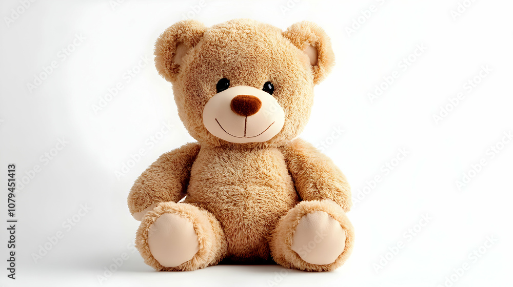Adorable light brown teddy bear sits on white background, plush toy, soft fur, comforting friend. Adorable light brown teddy bear sits on white background, plush toy, soft fur, comforting friend.