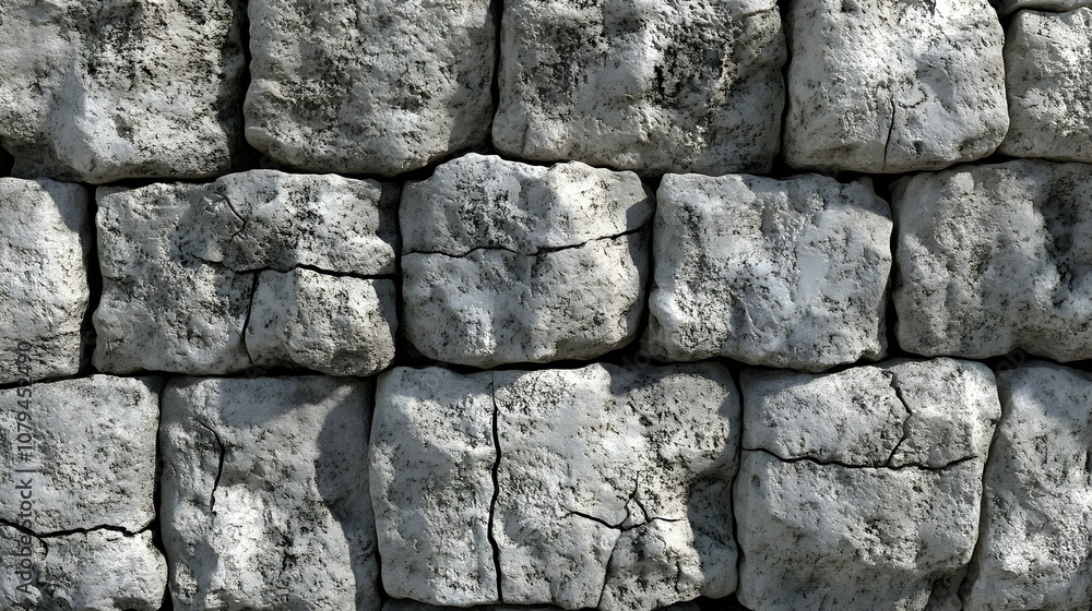 Fototapeta premium Realistic 3D Render of Cracked Stone Wall Texture Background