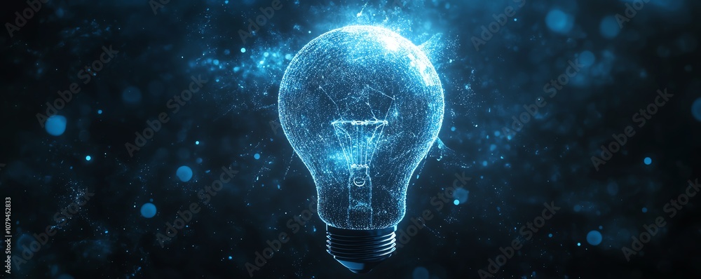 3D creative mind concept, blue light bulb with dynamic information flow on dark abstract background, business idea innovation and blue dots, futuristic visualization 3D creative mind concept, blue light bulb with dynamic information flow on dark abstract background, business idea innovation and blue dots, futuristic visualization
