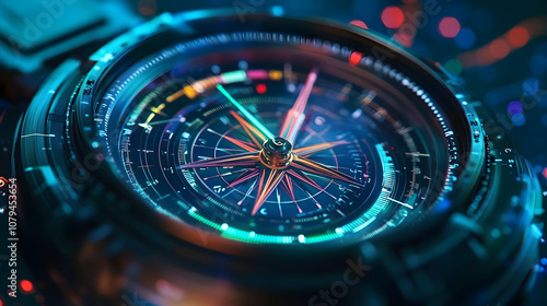 Wallpaper Mural Futuristic Compass: A 3D Render of a Glowing, High-Tech Navigation Device with Colorful, Abstract Background Torontodigital.ca