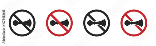 No horn vector signs set. Do not blow horn icon. No horn icon