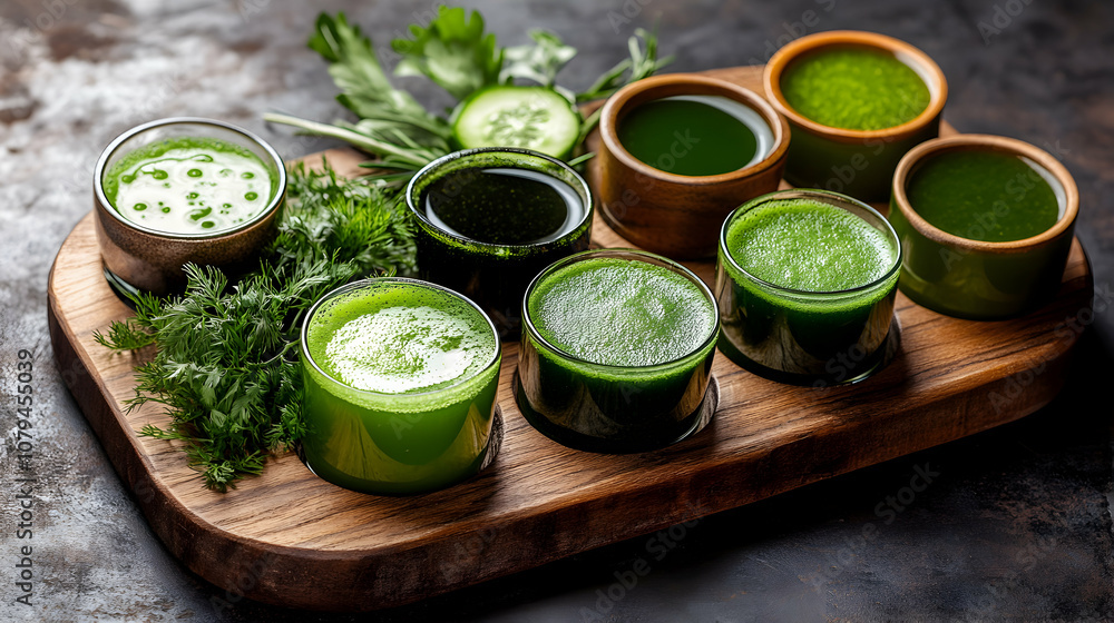 Vibrant Green Juice Shots: A Refreshing Detox Drink Made with Fresh Herbs and Vegetables Vibrant Green Juice Shots: A Refreshing Detox Drink Made with Fresh Herbs and Vegetables