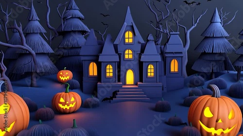 happy hallowen animated background happy hallowen spooky haunted house empty tree twigs pumpkin spooky full moon cemetery 4k photo