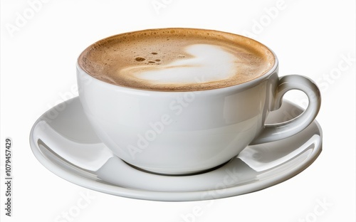 Morning Coffee Delight: A perfectly frothed cappuccino in a classic white mug, creating a warm and inviting image perfect for cafes, blogs, or menus.