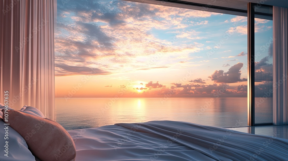 Sunrise Ocean View from a Luxurious Bedroom Sunrise Ocean View from a Luxurious Bedroom