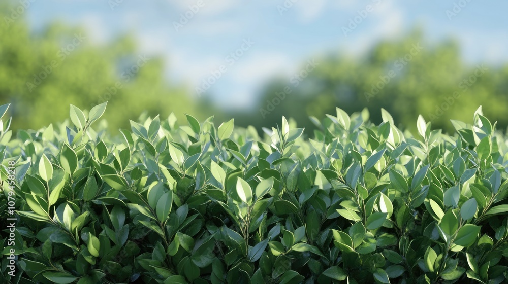 Green leaves of a hedge plant with a vibrant summer backdrop featuring cherry laurel and common laurel varieties Green leaves of a hedge plant with a vibrant summer backdrop featuring cherry laurel and common laurel varieties
