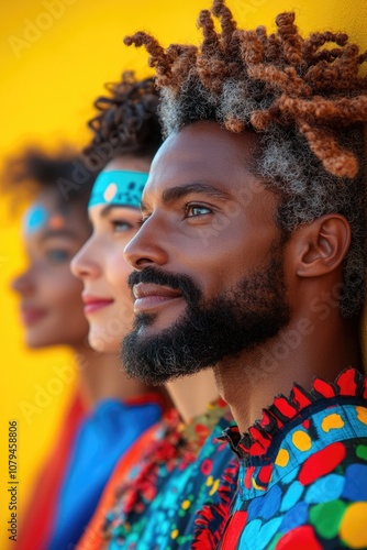 Cultural harmony: portrait representing people from multiple ethnicities, symbolizing beauty of diversity, connection between nationalities, highlighting shared human experience across cultures.