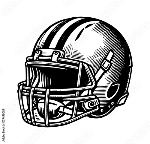 american football helmet rugby engraving black and white outline
