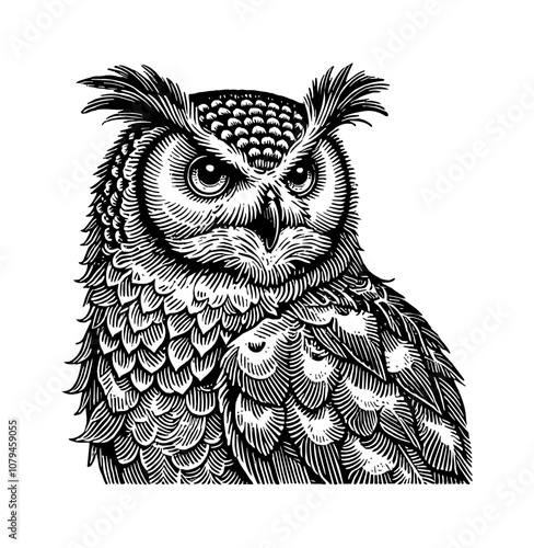 owl eyeglasses engraving black and white outline