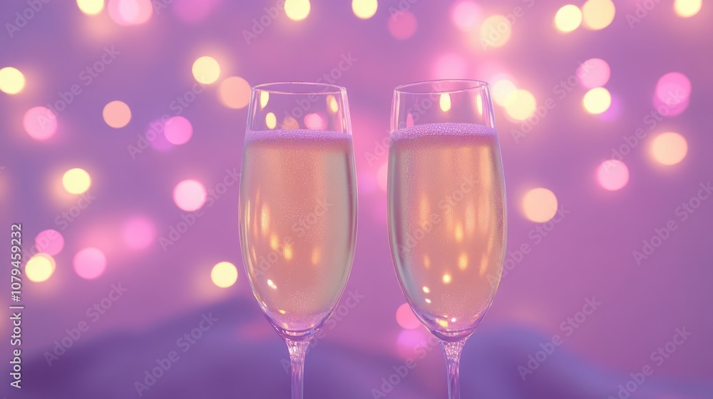 Chic champagne glasses brimming with bubbles set against a delicate pink bokeh backdrop perfect for celebrating special moments Chic champagne glasses brimming with bubbles set against a delicate pink bokeh backdrop perfect for celebrating special moments