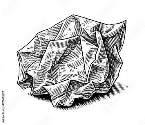 paper trash engraving black and white outline