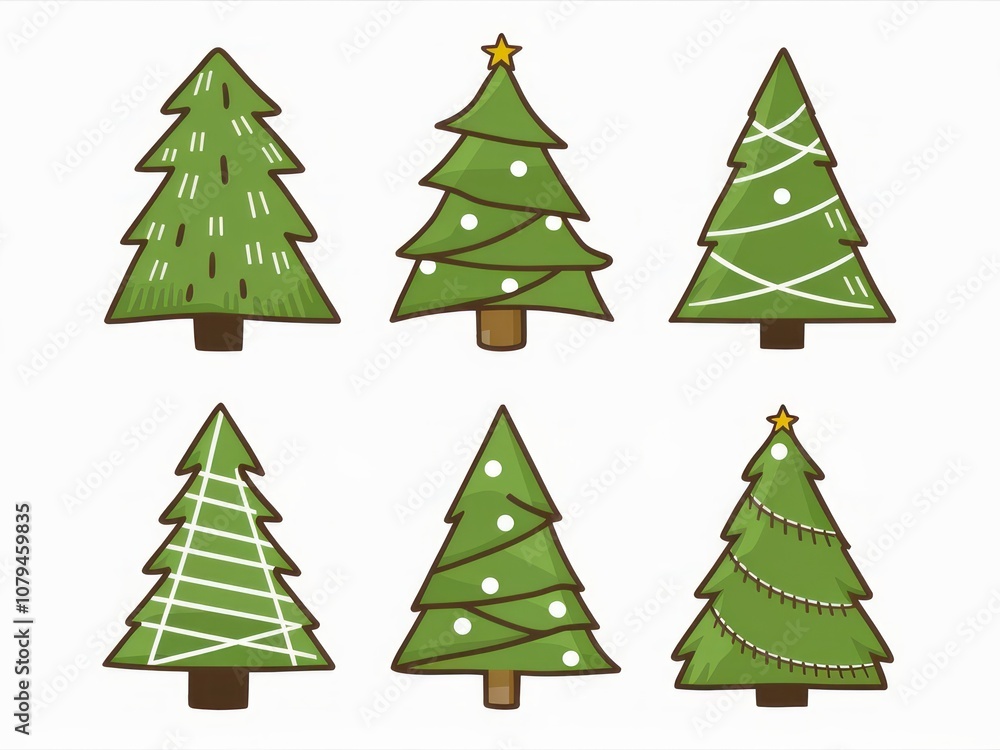 Christmas Tree Doodle Set: A cheerful collection of six hand-drawn Christmas trees, each with unique decorations and styles. Perfect for adding a touch of festive cheer to your projects! Christmas Tree Doodle Set: A cheerful collection of six hand-drawn Christmas trees, each with unique decorations and styles. Perfect for adding a touch of festive cheer to your projects!