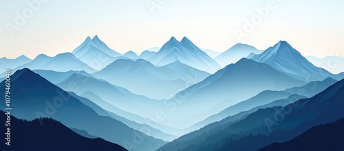 Majestic mountain landscape with dramatic peaks and serene valleys under a clear blue sky