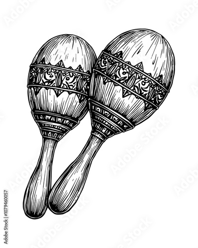 maraca engraving black and white outline