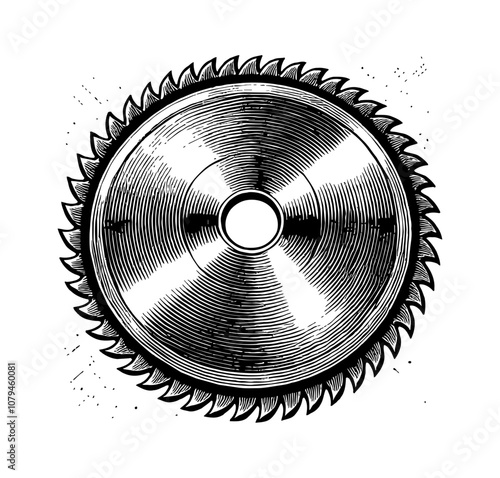 circular saw blade engraving black and white outline