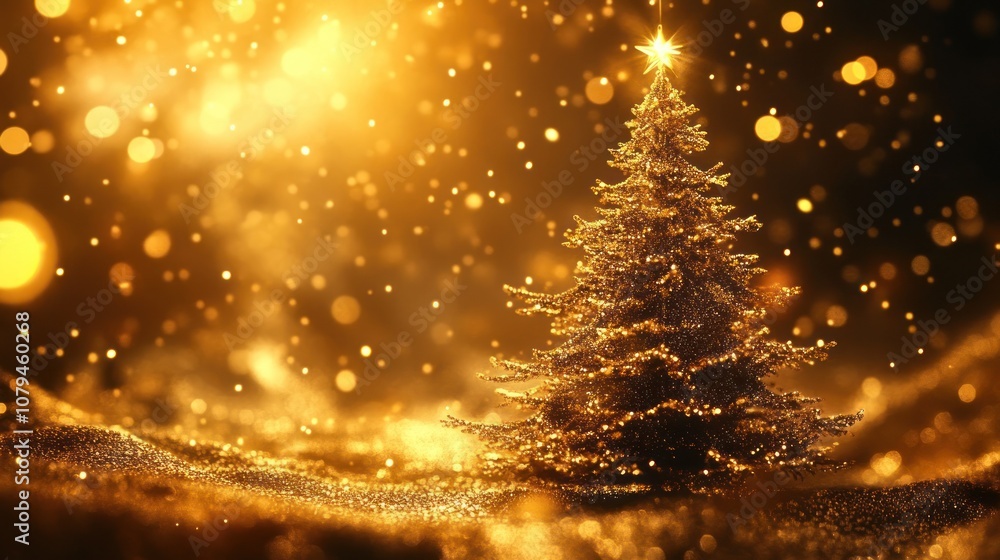 Golden Christmas Tree in Festive Lights Golden Christmas Tree in Festive Lights