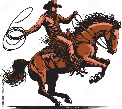 Bucking horse with the cowboy