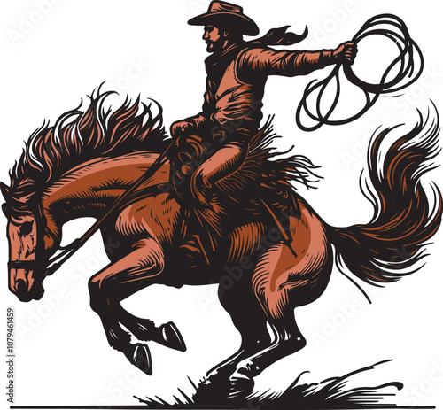 Bucking horse with the cowboy