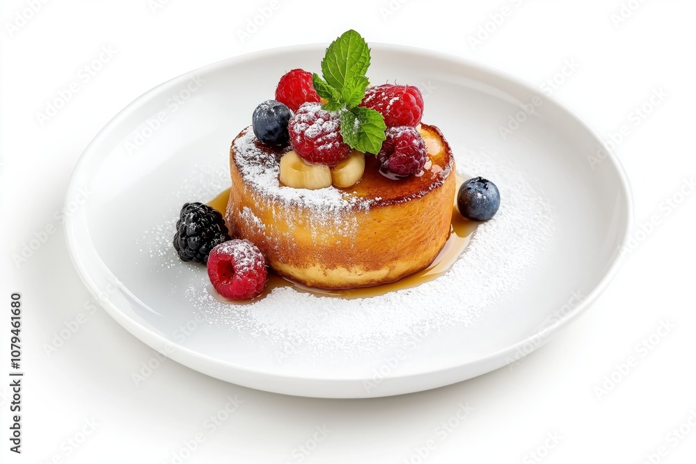 French toast topped with fresh berries, powdered sugar, and syrup on a white plate French toast topped with fresh berries, powdered sugar, and syrup on a white plate
