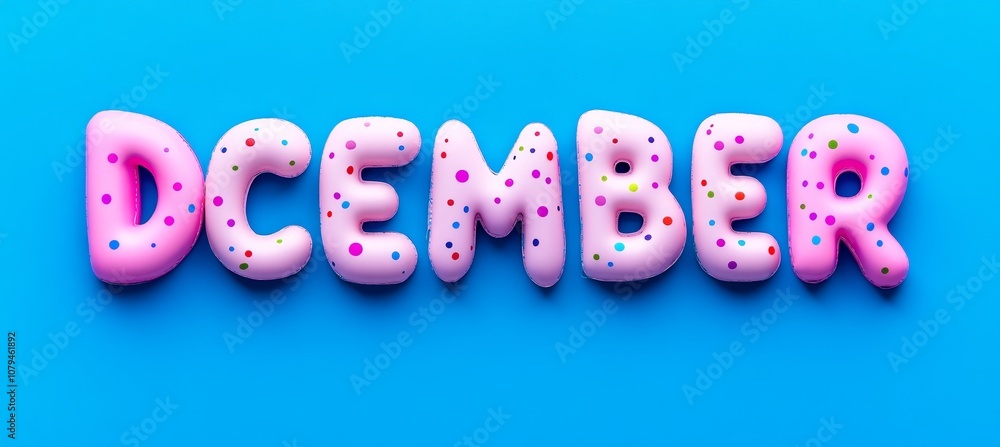 Fototapeta premium December Sweet Treat Pink Iced Cookies with Colorful Sprinkles on Vibrant Blue Background