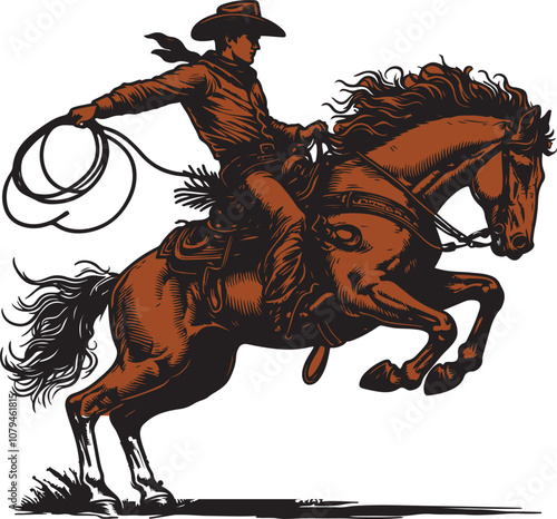Bucking horse with the cowboy