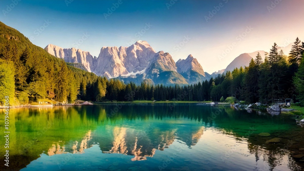 Tranquil morning view of Fusine Lake with serene reflections and scenic natural landscape
Tranquil morning view of Fusine Lake with serene reflections and scenic natural landscape