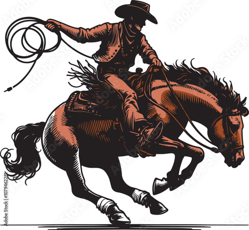 Bucking horse with the cowboy