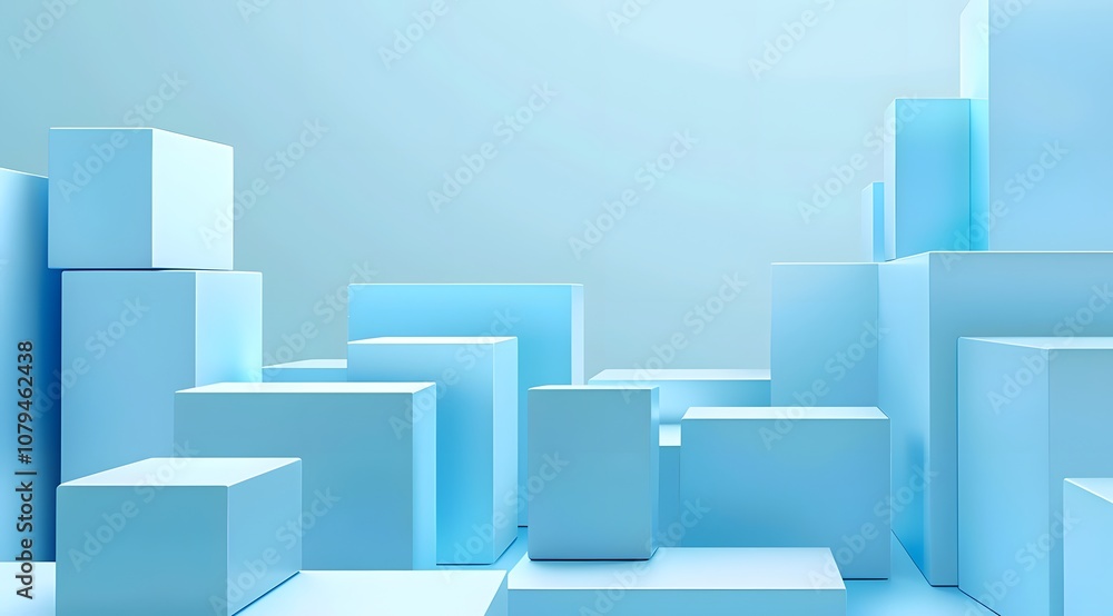 A serene composition of blue geometric shapes creating a modern abstract environment.