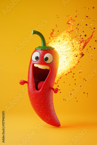 A cute chilli pepper spitting fire