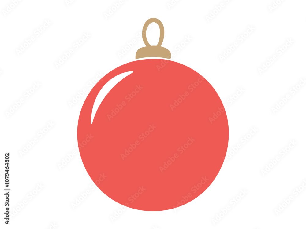 Simple illustration of a red Christmas ornament with a gold cap isolated on a white background. Concept of minimalist holiday decor, seasonal decoration, bauble, festive color theme. Icon, print Simple illustration of a red Christmas ornament with a gold cap isolated on a white background. Concept of minimalist holiday decor, seasonal decoration, bauble, festive color theme. Icon, print