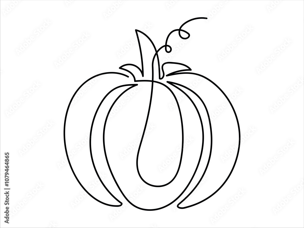 Black Line art of pumpkin drawn with single continuous line isolated on a white background. Concept of minimalism, autumn harvest, Halloween decoration, Thanksgiving, and simple botanical art Black Line art of pumpkin drawn with single continuous line isolated on a white background. Concept of minimalism, autumn harvest, Halloween decoration, Thanksgiving, and simple botanical art