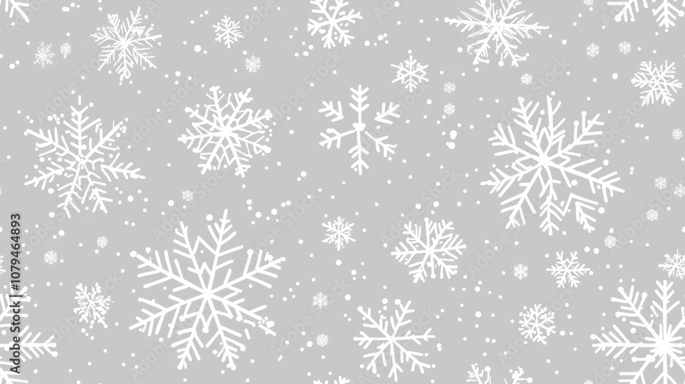 White Snowflake Line Art on Light Gray. White Snowflake Line Art on Light Gray.
